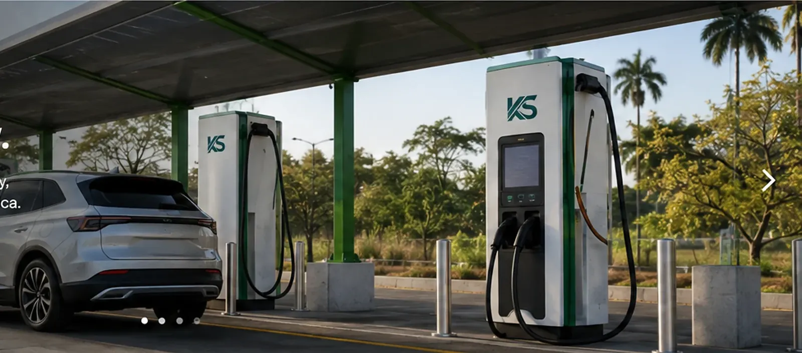 Electric vehicles charging at a modern station